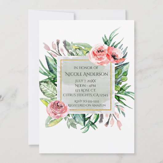 Elégant Floral moderne bébé douche Invitations (Dos)