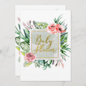 Elégant Floral moderne bébé douche Invitations (Devant / Derrière)