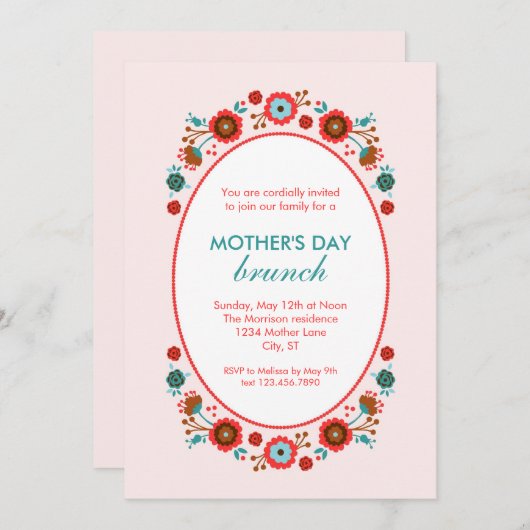 Elegant Floral Moederdag Uitnodiging (Voorkant / Achterkant)