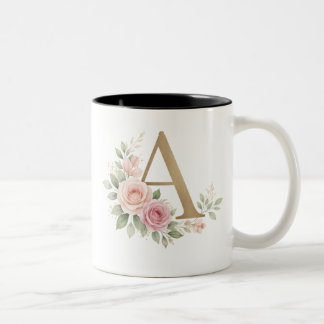 Elegant Floral Monogram A Mug – Luxury Letter A wi Tweekleurige Koffiemok