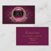 Elegant  Floral Monogram Gold en Paars Visitekaartje (Voorkant / Achterkant)