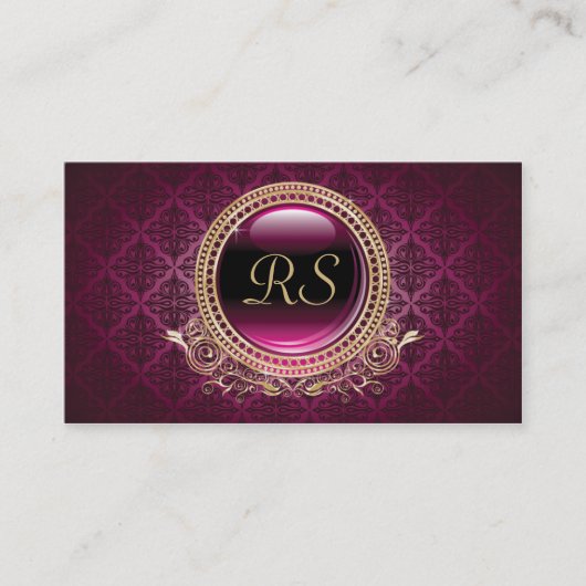 Elegant  Floral Monogram Gold en Paars Visitekaartje (Voorkant)