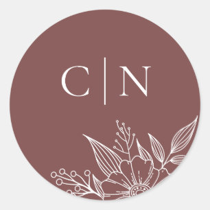 Elegant Floral Monogram Initialen Rust Rood Bruilo Ronde Sticker