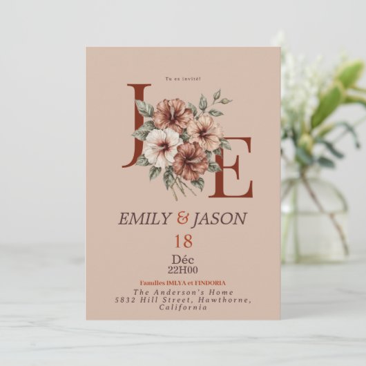 Elegant Floral Monogram Invitation (Debout devant)