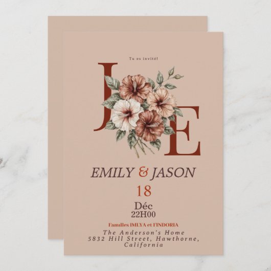 Elegant Floral Monogram Invitation (Devant / Derrière)