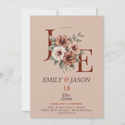 Elegant Floral Monogram Invitation Kaart (Voorkant)