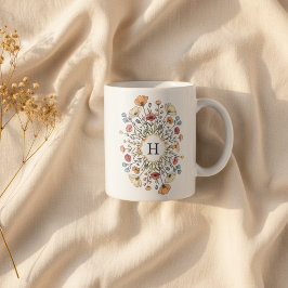 Elegant Floral Monogram Koffiemok