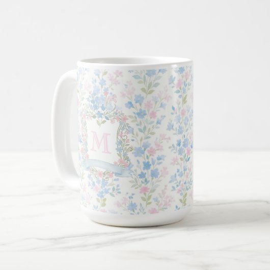 Elegant Floral Monogram Personalized Mug (Devant gauche)