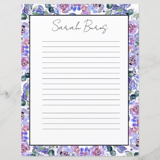 Elegant Floral Monogram Stationery Paper (Voorkant)