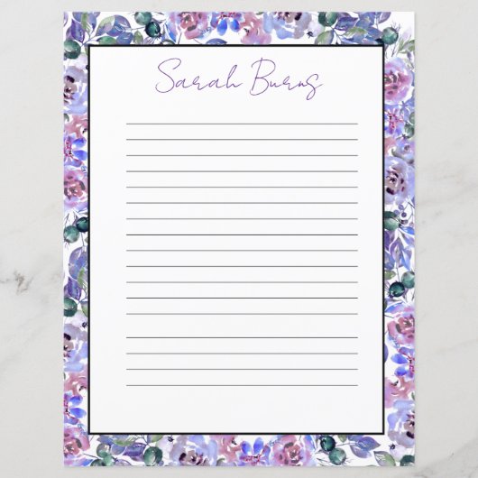 Elegant Floral Monogram Stationery Paper (Voorkant)