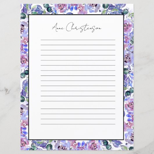 Elegant Floral Monogram Stationery Paper (Voorkant)
