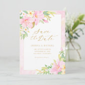 Elegant Floral Monogram Waterverf Botanische Roze Save The Date (Staand voorkant)