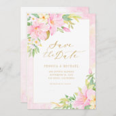 Elegant Floral Monogram Waterverf Botanische Roze Save The Date (Voorkant / Achterkant)