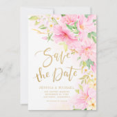 Elegant Floral Monogram Waterverf Roze bruiloft Save The Date (Voorkant)