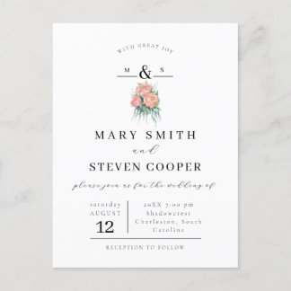 Elegant Floral Monogram Weddenschap Briefkaart