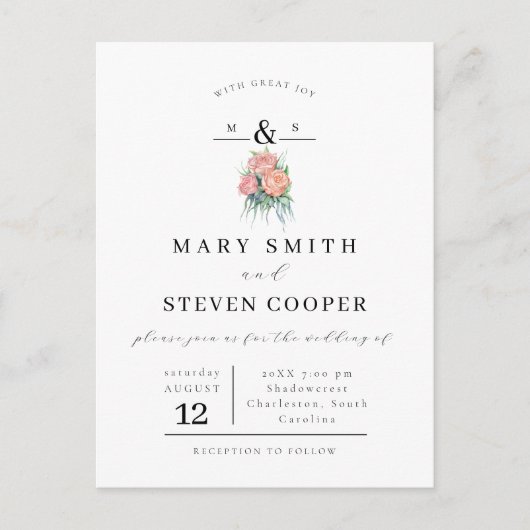 Elegant Floral Monogram Weddenschap Briefkaart (Voorkant)