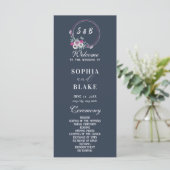 Élégant Floral Monogrammed Blue Wedding Programme (Debout devant)