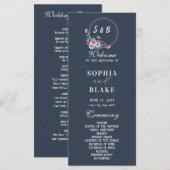 Élégant Floral Monogrammed Blue Wedding Programme (Devant / Derrière)