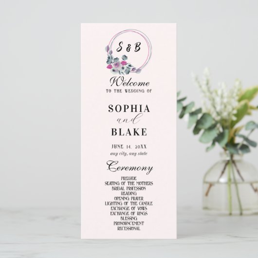 Élégant Floral Monogrammed Cream Wedding Programme (Debout devant)
