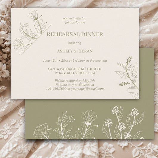 Elegant Floral Moss Green repetitie diner Kaart