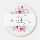 Élégant Floral Mr & Mrs Mariage | Aimant de réfrig (Devant)