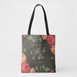 Élégant Floral Mr & Mrs Mariage   Sac fourre-tou