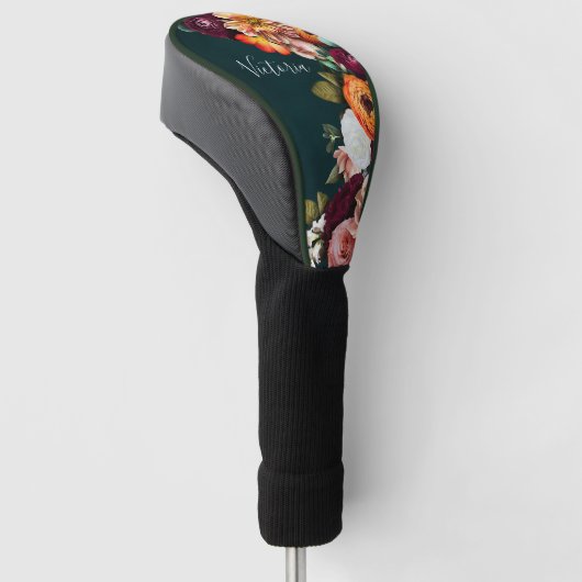 Elegant Floral Name Script Gepersonaliseerd Golfheadcover (Schuin)