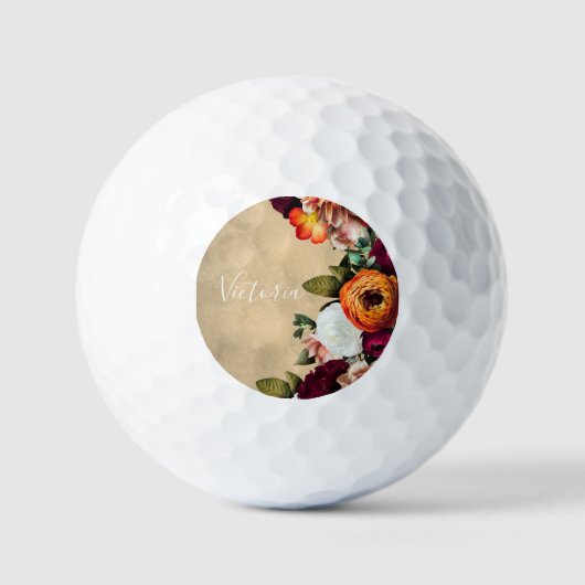 Elegant Floral Name Script Gepersonaliseerd Rustic Golfballen (Voorkant)