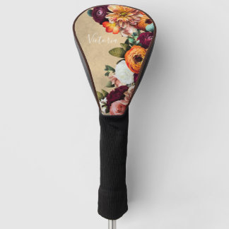 Elegant Floral Name Script Gepersonaliseerd Rustic Golfheadcover