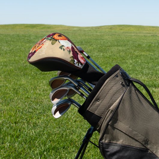 Elegant Floral Name Script Gepersonaliseerd Rustic Golfheadcover (Insitu)