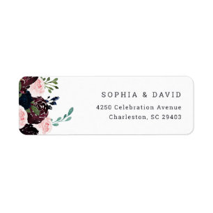 Elegant Floral Navy Blue en Plum Weddenschap Etiket