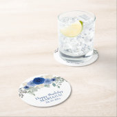 Elegant Floral Navy Blue Floral Birthday Party Ronde Kartonnen Onderzetter (Insitu)