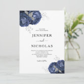 Elegant Floral Navy Blue Peonies Wedding Kaart (Staand voorkant)
