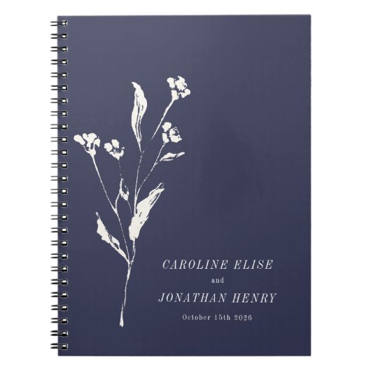 Elegant Floral Navy Blue Simple Custom Wedding Notitieboek (Voorkant)