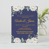 Elegant Floral Navy Blue Wedding Invitation (Debout devant)