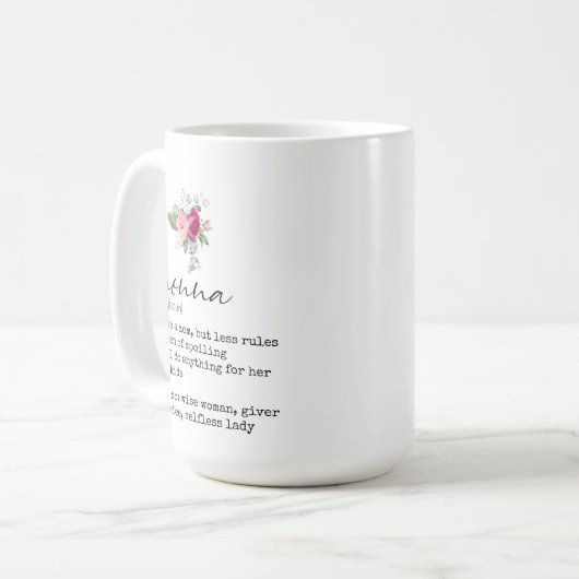 Élégant floral Nonna Définition 15oz Café Mug (Devant gauche)