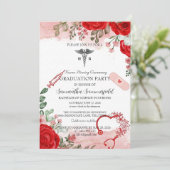 Elegant Floral Nursing Graduation Invitation | Red (Debout devant)