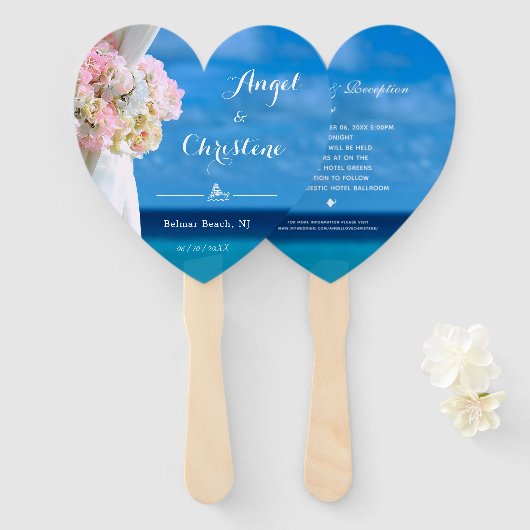Elegant Floral Ocean Beach Summer Wedding Handwaaier (Voorkant en achterkant)