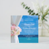 Elegant Floral Ocean Beach Summer Wedding Kaart (Staand voorkant)