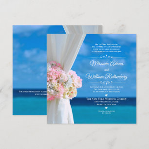 Elegant Floral Ocean Beach Summer Wedding Kaart