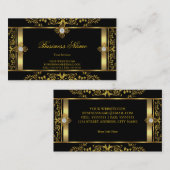 Élégant Floral or noir Carte de visite (Devant / Derrière)