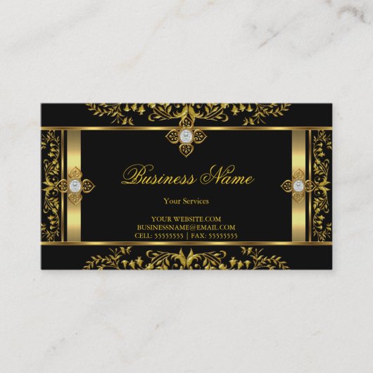 Élégant Floral or noir Carte de visite (Devant)