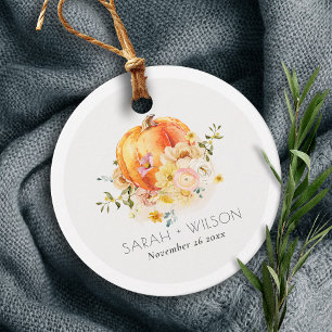 Elegant Floral Oranje herfst Pumpkin Wedding Bedankjes Labels