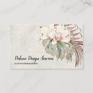 Elegant Floral Orchid Greenery Foliage Art Visitekaartje