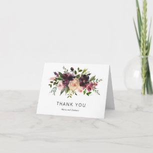 Elegant Floral Paars Burgundy Wine Fall Wedding Bedankkaart