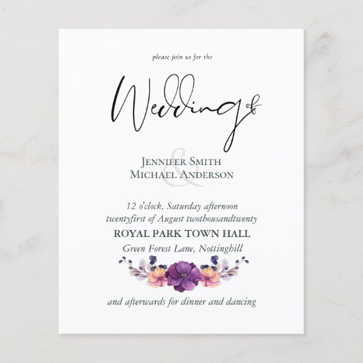 Elegant Floral Paars Sinaasappel Wedding (Voorkant)