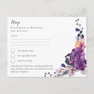 Elegant Floral Paars Sinaasappel Wedding Briefkaart