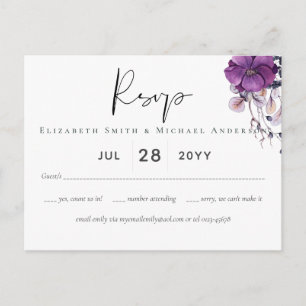 Elegant Floral Paars Sinaasappel Wedding Briefkaart