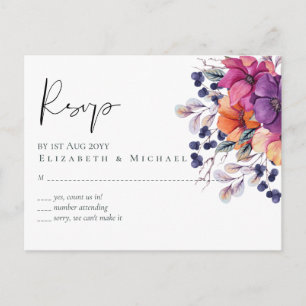 Elegant Floral Paars Sinaasappel Wedding Briefkaart
