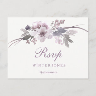Elegant Floral Paars Winter Quinceanera RSVP Uitnodiging Briefkaart